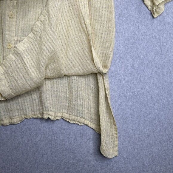 FLAX Medium Linen Long Shirt Dress Button Front Green Yellow Kaftan Oversized - Picture 5 of 13